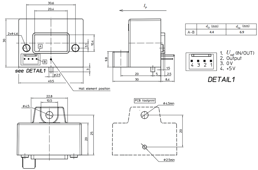 Mechanical Drawing - LEM HASS Panel Mount Current Transducers
